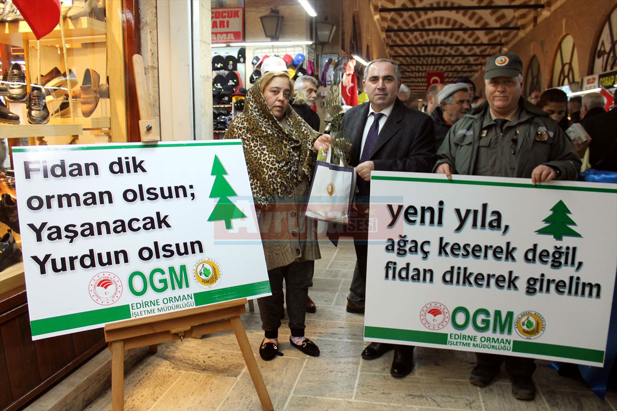 Yılbaşı öncesi tarihi çarşıda vatandaşlara fidan dağıtıldı 