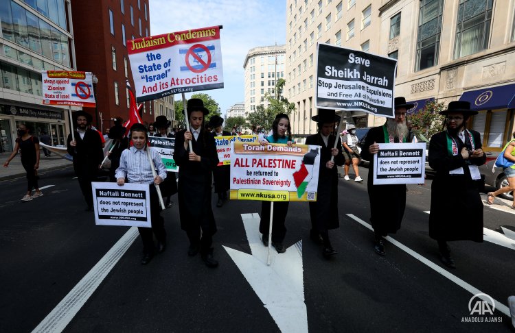  Biden-Bennett görüşmesi ABD'nin başkenti Washington'da protesto edildi