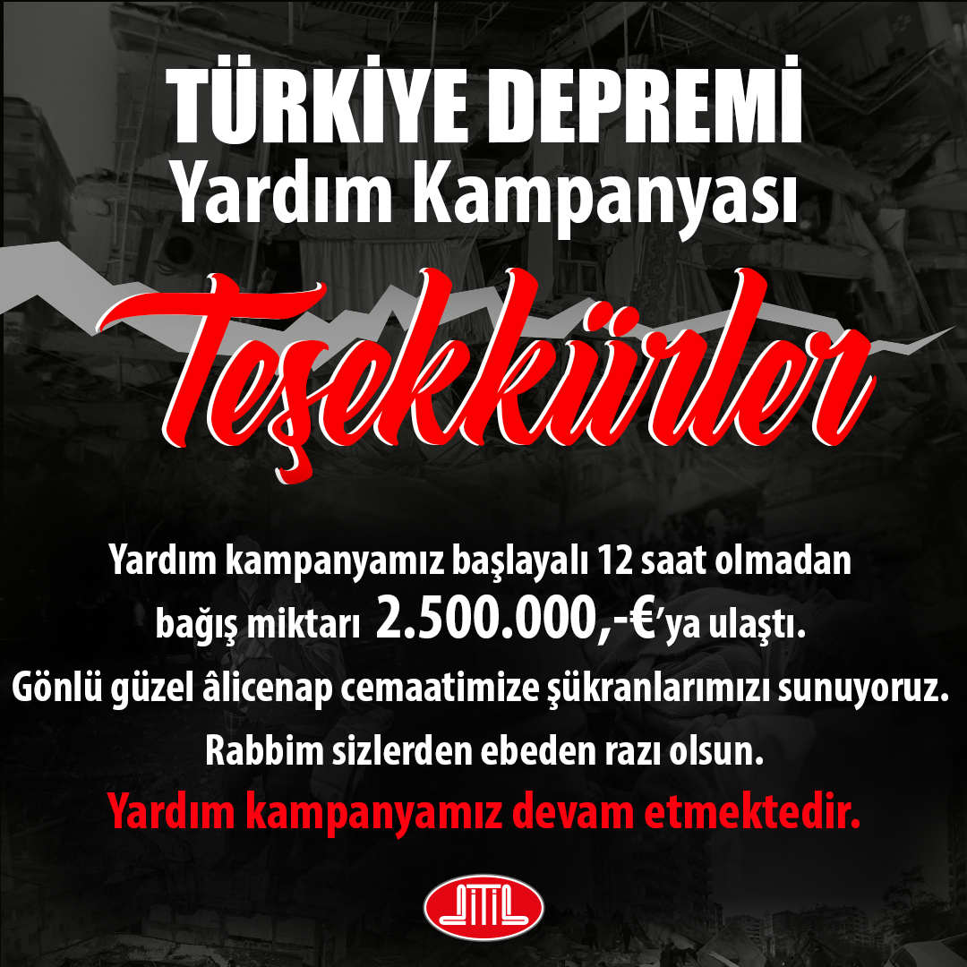 DİTİB’in açtığı Türkiye Depremi Yardım Kampanyası 12 saatte 2,5 milyon Euro’ya ulaştı